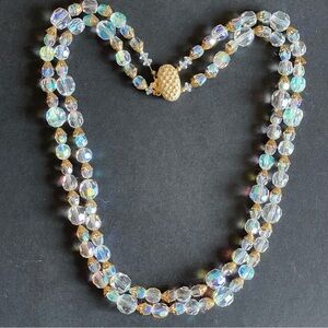 Vintage double strand AB Crystal Beaded Necklace.